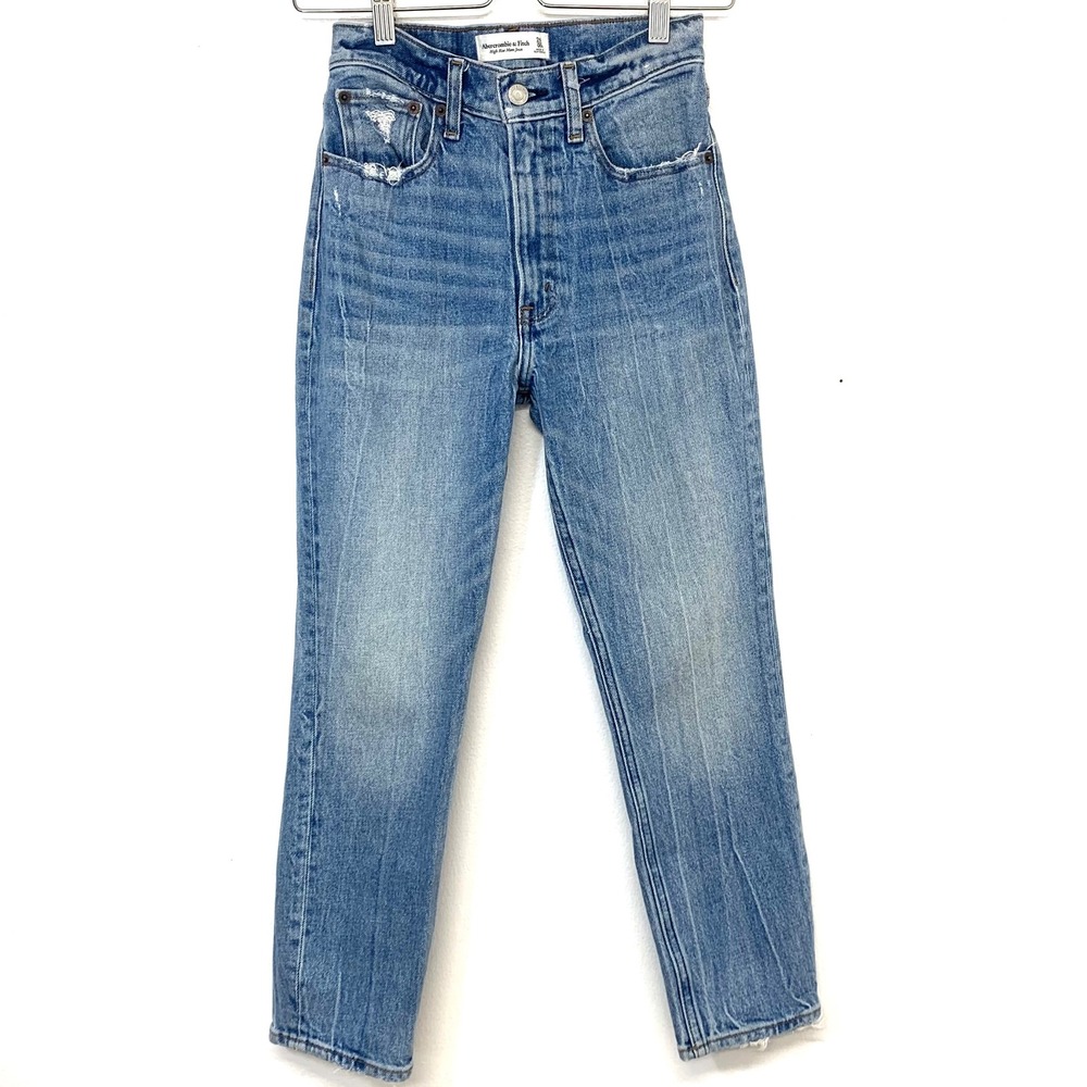 Abercrombie & Fitch High Rise Mom Jean Blue Distressed Denim 24  Short